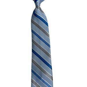 Neck Tie Clip On. For Boys Kids Toddler Size 10” Blue White Silver Stripes